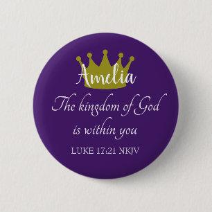 Königreich Gottes Bibelvers Name und Krone Lila Button