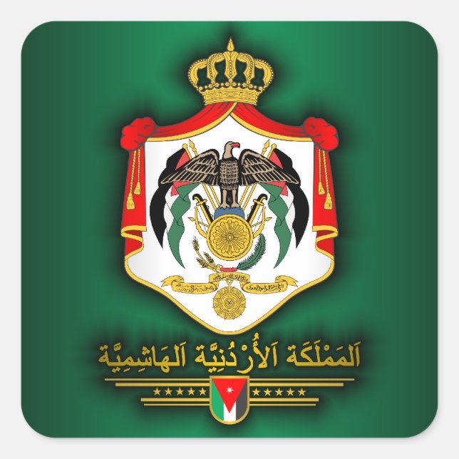 Königreich Jordanien COA (Arabisch) Quadratischer Aufkleber (Vorderseite)