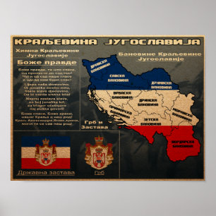 Königreich Jugoslawien Flagge Karte Poster