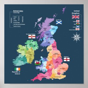 Königreich-Karte - England-Landkreise Poster