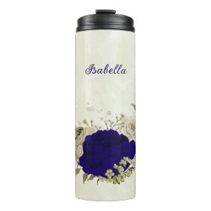 Königsblau beige Blumenhochzeit Thermosbecher