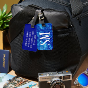 Königsblau Faux-Leder-Monogramm Gepäckanhänger