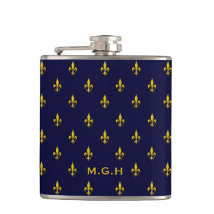 Königsblau Fleur De Lis Muster Monogramm Flachmann