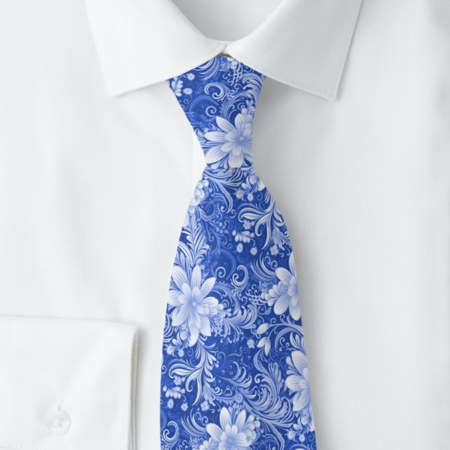 Königsblau Floral Batik Krawatte (Von Creator hochgeladen)