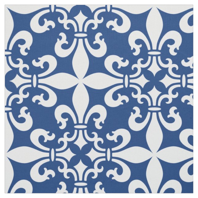 Königsblau French Fleur de Lys Pattern Stoff (Muster)
