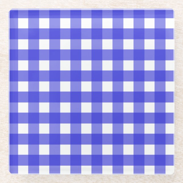 Königsblau Gingham Glasuntersetzer (Vorderseite)