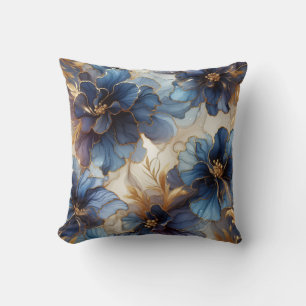 Königsblau + Gold Alcohol-Ink-Blumen-Wurfkissen Kissen