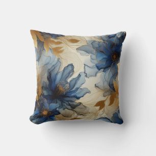 Königsblau + Gold Alcohol-Ink-Blumen-Wurfkissen Kissen