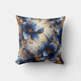 Königsblau + Gold Alcohol-Tinte Blumen-Wurfkissen Kissen
