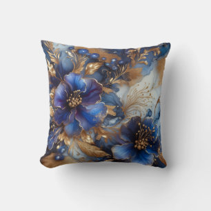 Königsblau + Gold Alcohol-Tinte Blumen-Wurfkissen Kissen