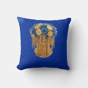 Königsblau & Gold Blumen — Kissen