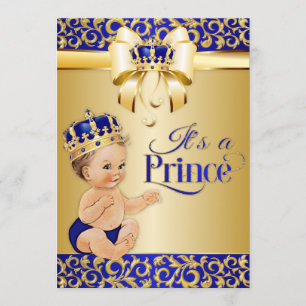 Königsblau & Gold Prinz Baby Shower Krone Einladung
