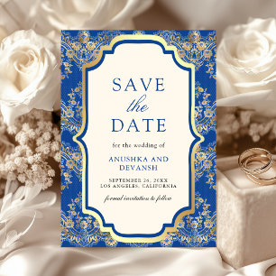 Königsblau Goldene Spitze Indische Hochzeit Save The Date
