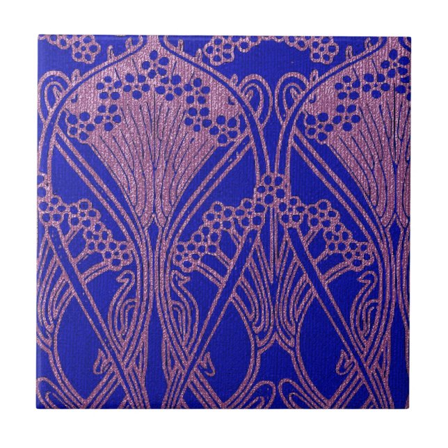 Königsblau, Jugendstil, königlich lila, Flora Fliese (Vorderseite)
