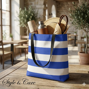 Königsblau mit klassischem weißen Streifen Medium Tasche