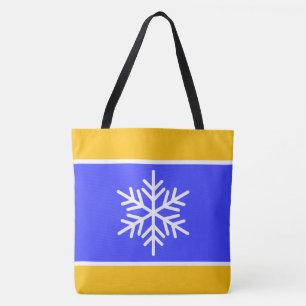 Königsblau Retro Gelb Weiße Streifen Schneeflocken Tasche