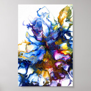 Königsblau & Rosa Abstrakte Fluid Art Poster