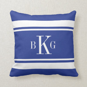 Königsblau-Seestreifen-Gewohnheits-Monogramm Kissen