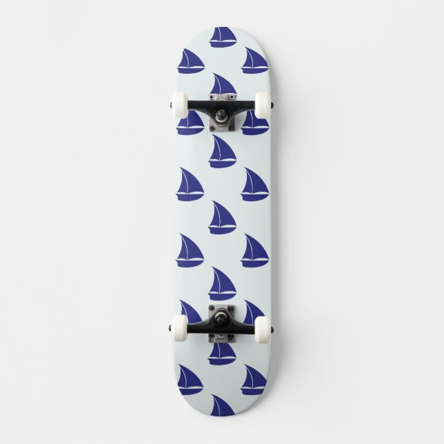 Königsblau-Segelboot-Muster Skateboard (Vorderseite)