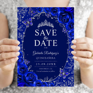 Königsblau Silber Quinceanera Floral Save The Date