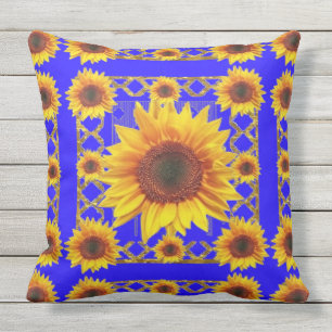 Königsblau-Sonnenblume-Muster Kissen Für Draußen