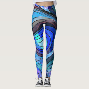 Königsblau und Aquafarbenes Doodle mit schwarzen L Leggings