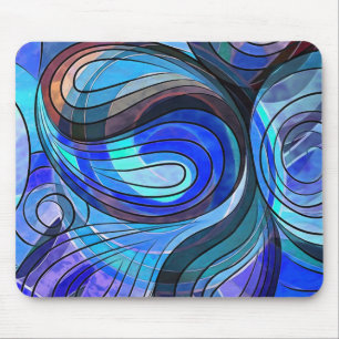 Königsblau und Aquafarbenes Doodle mit schwarzen L Mousepad