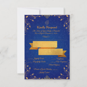 Königsblau und Gold Antwortkarte RSVP Karte