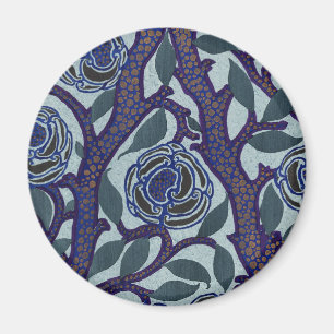 Königsblau und Gold Art Deco Rosen Blumen Dekor Magnet