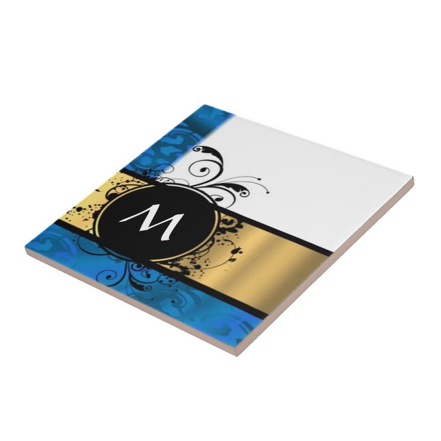 Königsblau und Goldmonogramm Fliese (Seite)