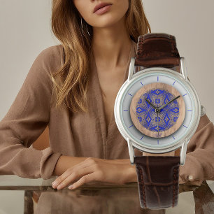 Königsblau und Holz verfeinern Eleganz Armbanduhr
