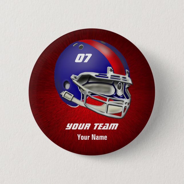 Königsblau-und Rot-Football-Helm Button (Vorderseite)