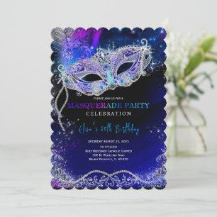 Königsblau und Silber für Maskenball-Party Einladung