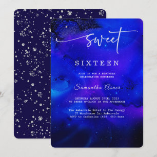 Königsblau und silber Sweet Sixteen Einladung
