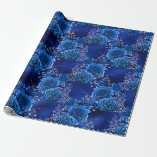 Königsblau und silberne Blüten Geschenkpapier