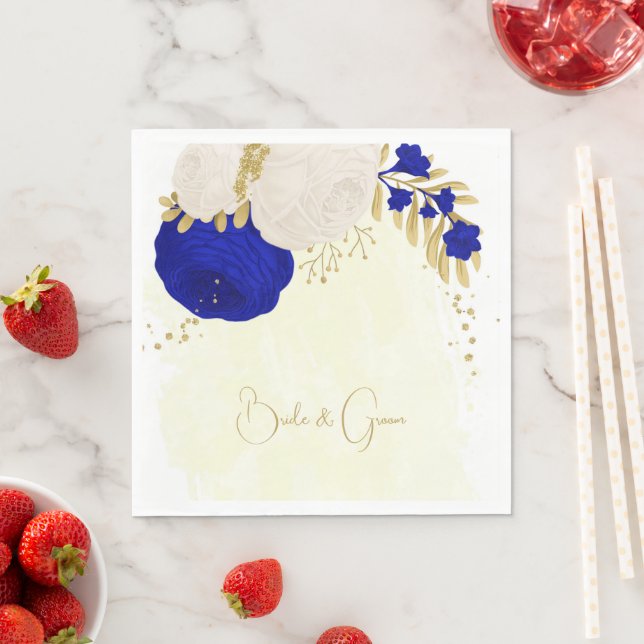 Königsblau und weiße Blume Goldnacken Serviette (Beispiel)