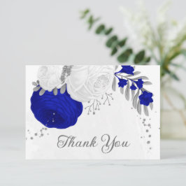 Königsblau und weiße Blume Silberbotanische Hochze Dankeskarte