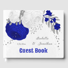 Königsblau und weiße Blume Silberbotanische Hochze Gästebuch