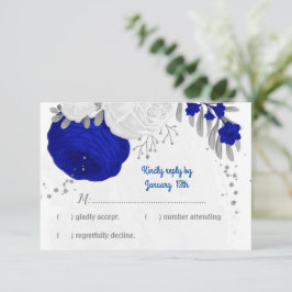 Königsblau und weiße Blume Silberbotanische Hochze RSVP Karte