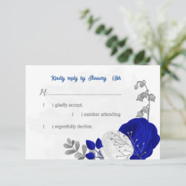 Königsblau und weiße Blume Silberbotanische Hochze RSVP Karte