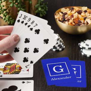 Königsblau-weiß gerahmtes Initialen-Monogramm Spielkarten