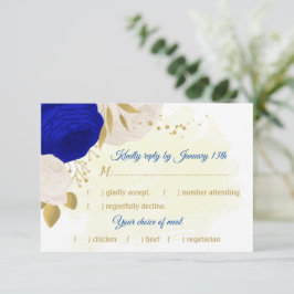 Königsblau-weiße Blume Goldmahlzeit RSVP Karte