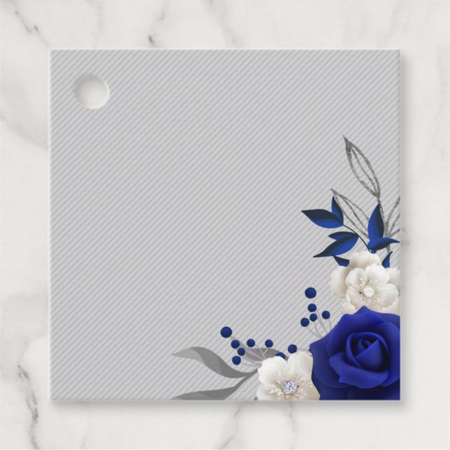 Königsblau-weiße Blume Silber-Blätter bevorzugen T Geschenkanhänger (Vorderseite)
