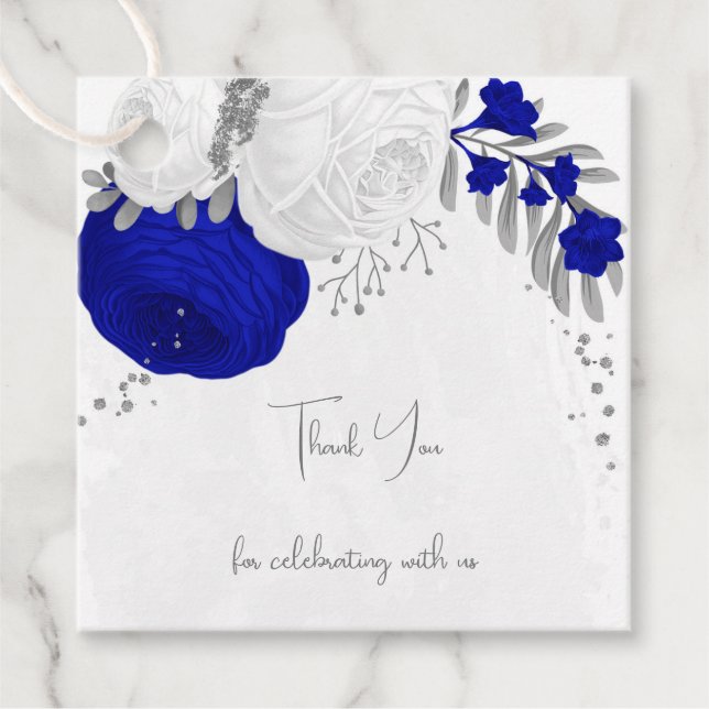 Königsblau-weiße Blume Silberhochzeit Geschenkanhänger (Vorderseite)