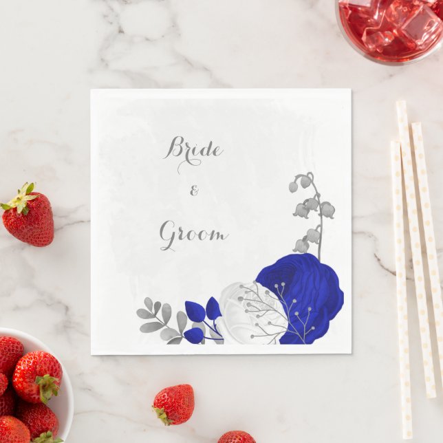 Königsblau-weiße Blume Silberhochzeit Serviette (Beispiel)