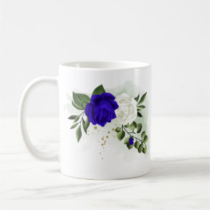 königsblau & weiße Blumen Grün Kaffeetasse