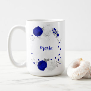 königsblau & weiße Blumen silber botanische Hochze Kaffeetasse