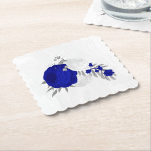 königsblau & weiße Blumen Silber  Untersetzer