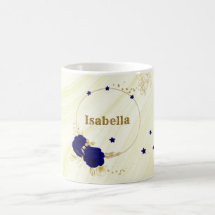 königsblaue Blumen goldene Blätter Marmor Kaffeetasse