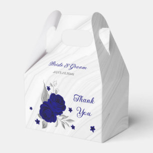 königsblaue Blumen silberne Blätter Marmor Geschenkschachtel